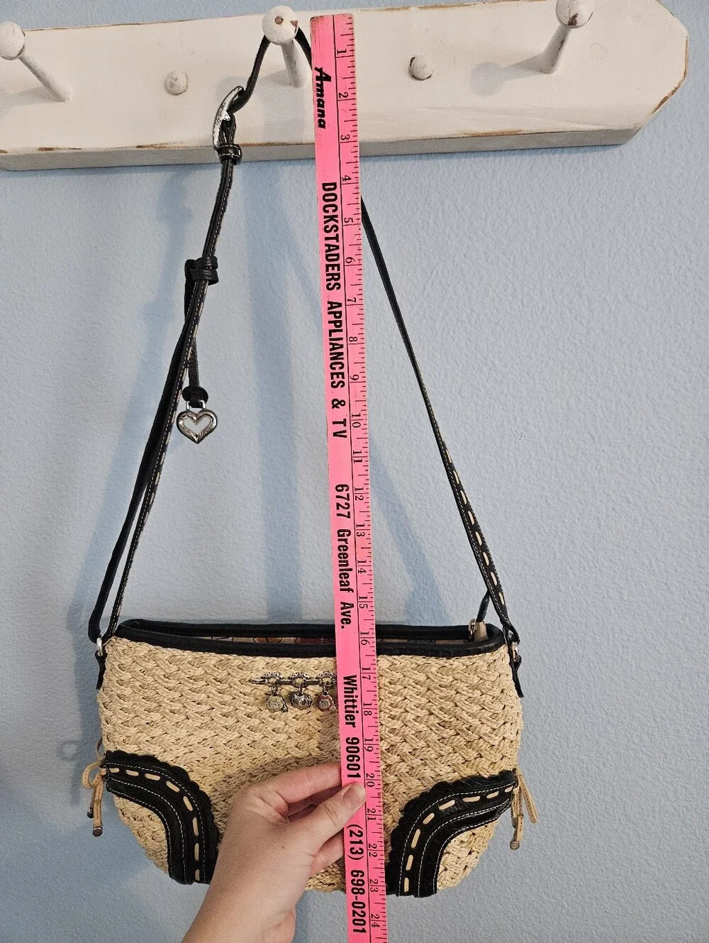 Brighton Woven Straw Crossbody Bag with Black Trim